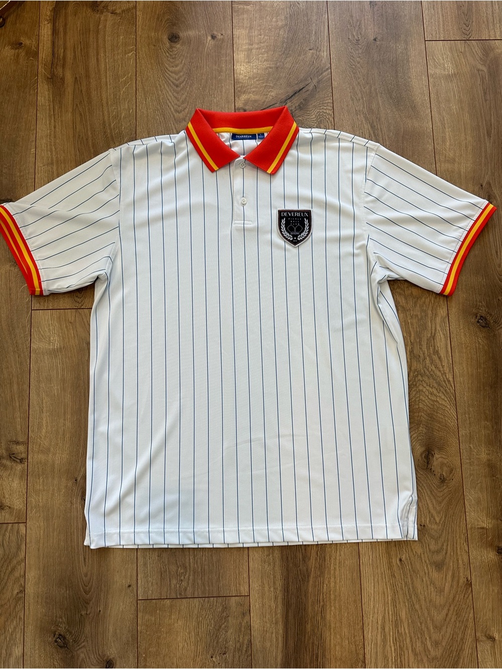 Men’s Devereux Pickleball Club Pinstripe Athletic Polo Size Large
